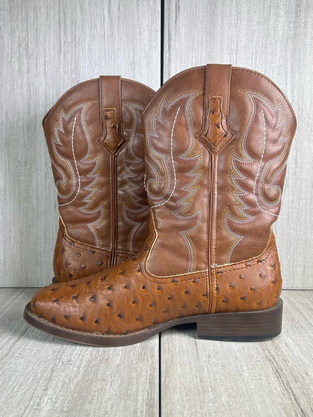 Roper Brand Faux Ostrich Leather Broad Square Toe Cowboy Boot Mens Size 8.5